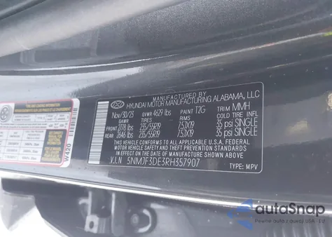 2024 Hyundai Tucson Sel z USA, uszkodzony, nr VIN 5NMJF3DE3RH357907